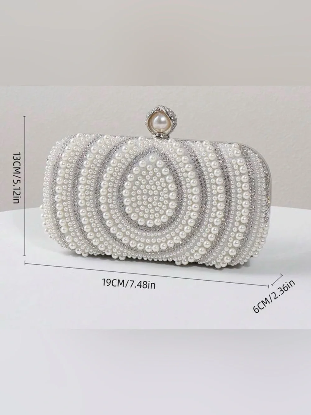 Pearl & Crystal Embellished Clutch - Silver